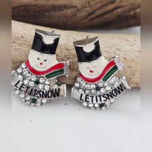 Festive Snowman Earrings with Crystals